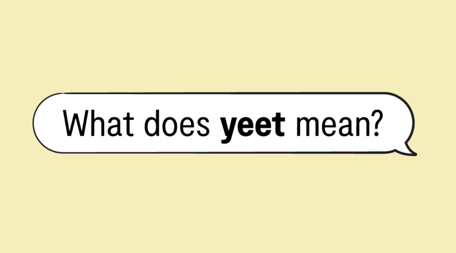 "what does yeet mean" in speech bubble and yellow background