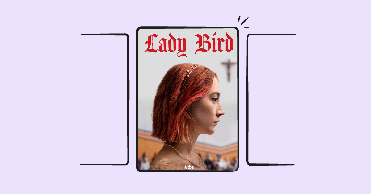 lady bird movie poster on purple background