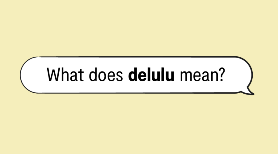 "what does delulu mean?" in speech bubble