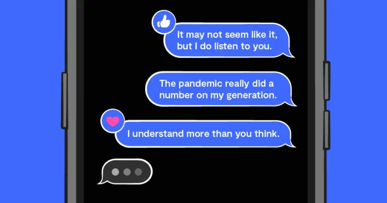 illustrated smartphone text conversation