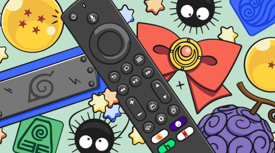 tv remote surrounded by colorful illustrations