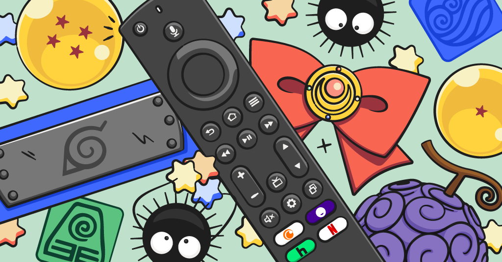 tv remote surrounded by colorful illustrations