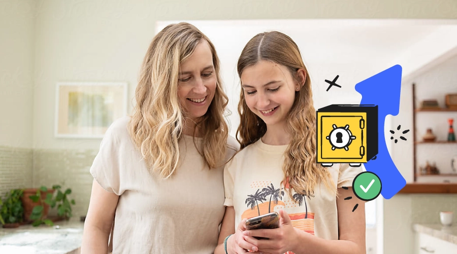 mom and daughter looking at smartphone