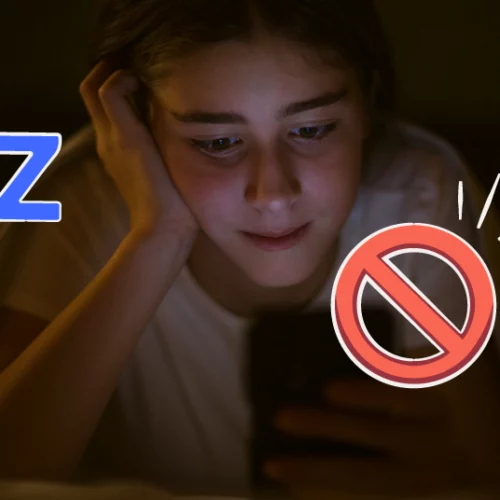 teenage daughter with "zzz" and blocked emoji illustrated