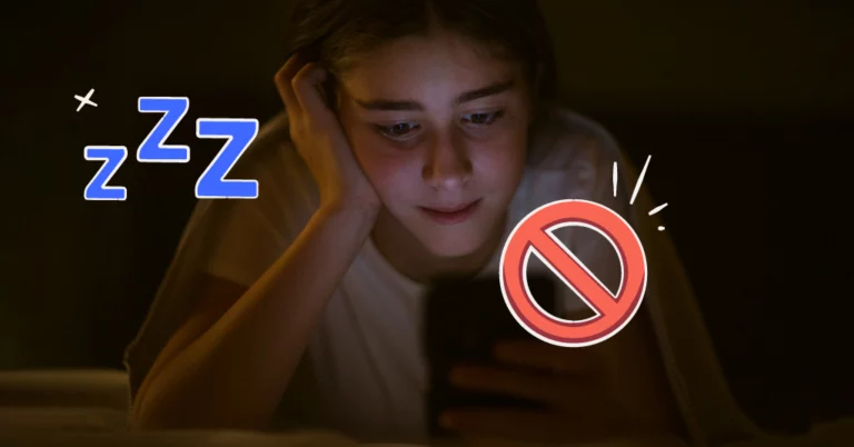 teenage daughter with "zzz" and blocked emoji illustrated