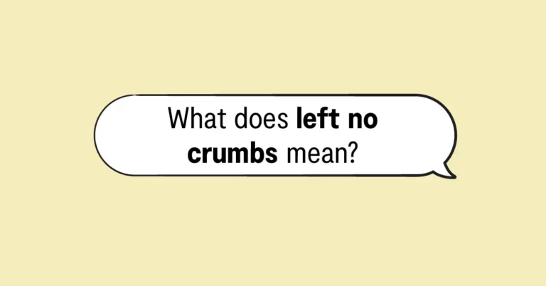 "what does left no crumbs mean?" in speech bubble