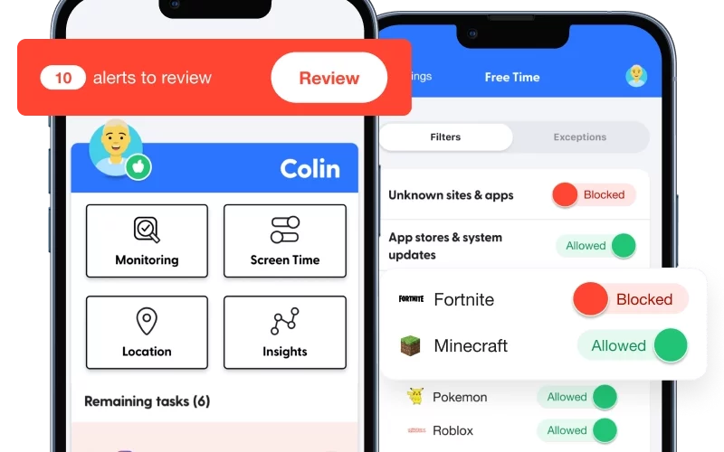 bark phone app dashboard and blocking