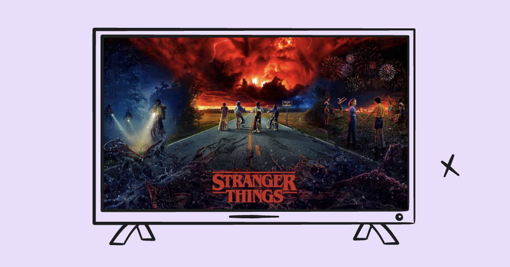 stranger things tv poster in an illustrated tv
