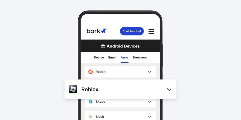 Bark app with Roblox app highlighted