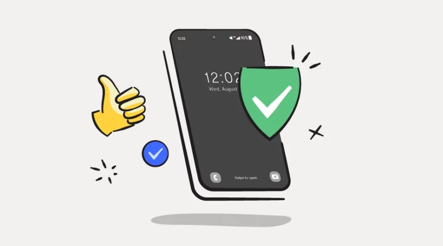 thumbs up emoji and cell phone illustration - safer phone for kids