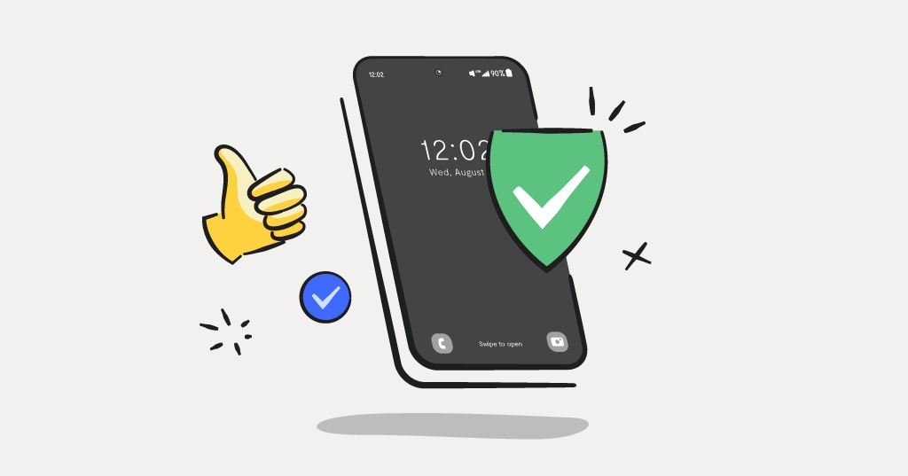 thumbs up emoji and cell phone illustration - safer phone for kids