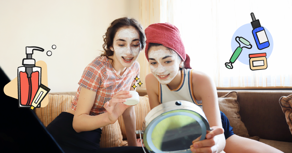 two teen girls doing face masks 