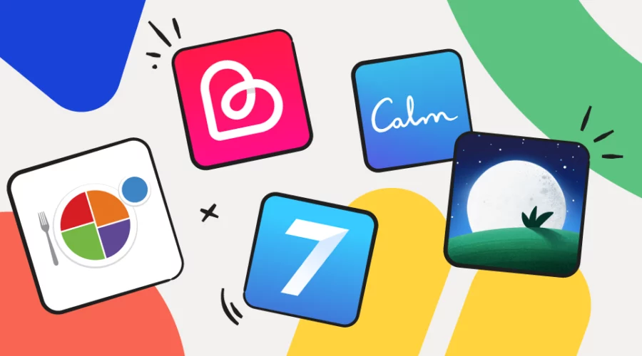 health app icons with colorful background