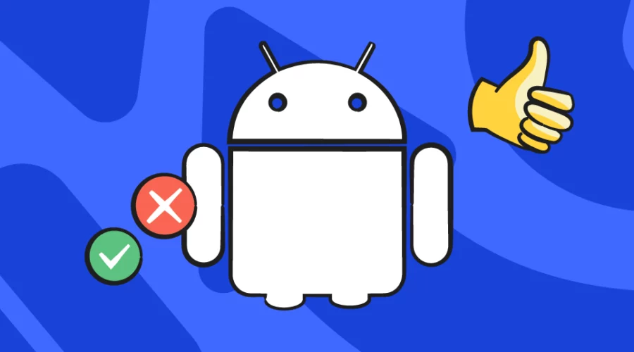 android logo with illustrated emojis around it