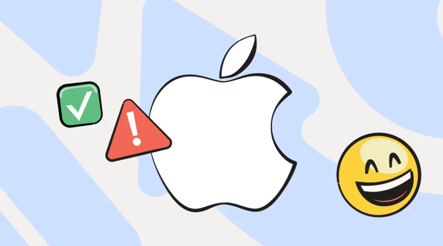 apple logo, illustrated emojis around it