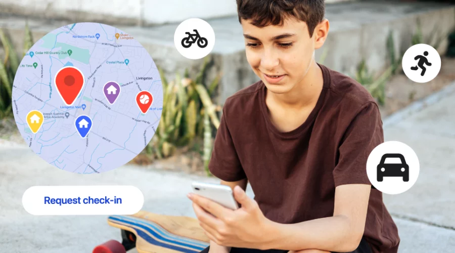 child on phone using bark's location tracking app