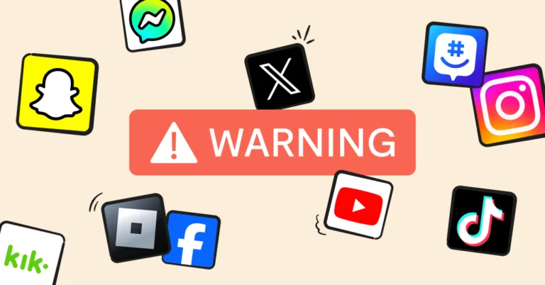 warning label surrounded by popular app logos