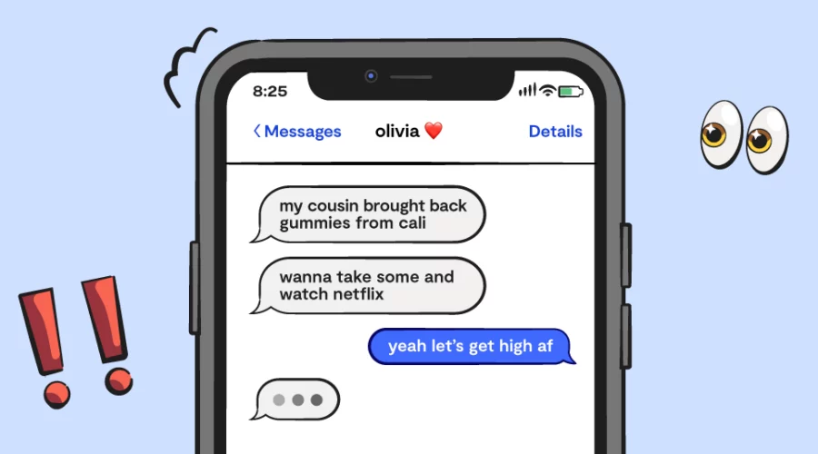illustrated image of text conversation on smartphone