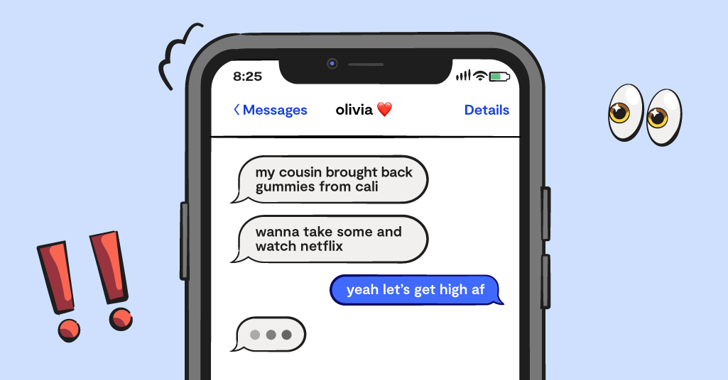 illustrated image of text conversation on smartphone