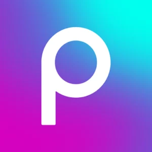 the letter P on blue and purple background