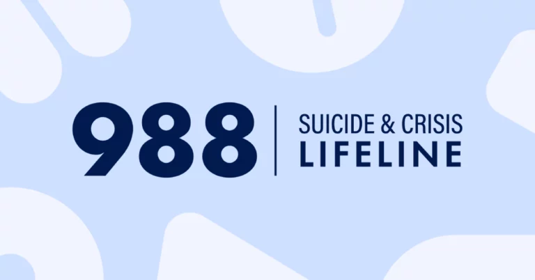 "988 suicide and crisis hotline" with blue background