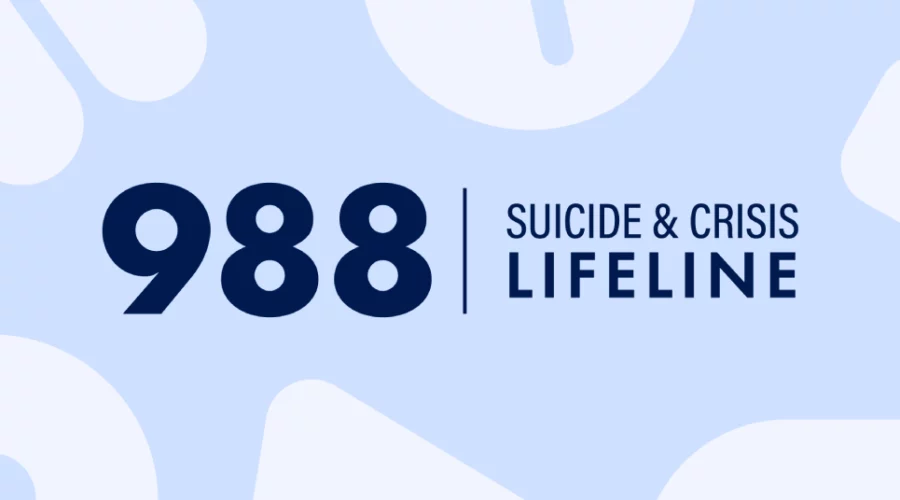 "988 suicide and crisis hotline" with blue background