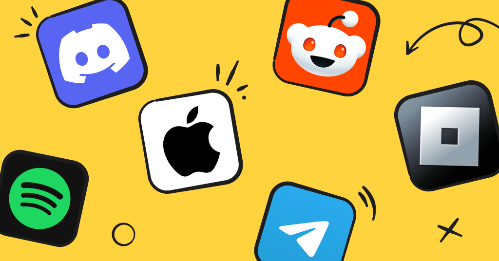 app logos: discord, spotify, apple, telegram, roblox, reddit