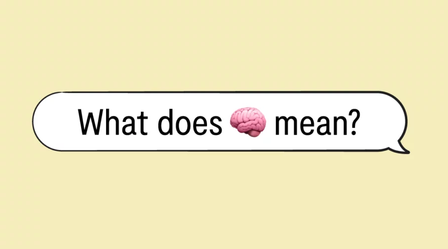 "What does the brain emoji mean?" in a speech bubble