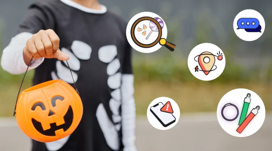 kid holding halloween candy basket