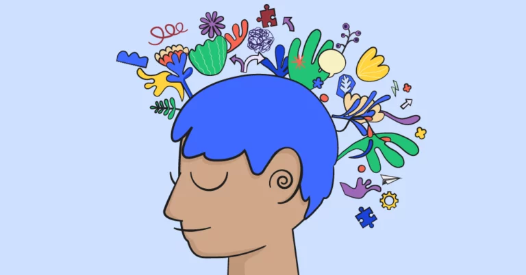 illustrated child with flowers around head