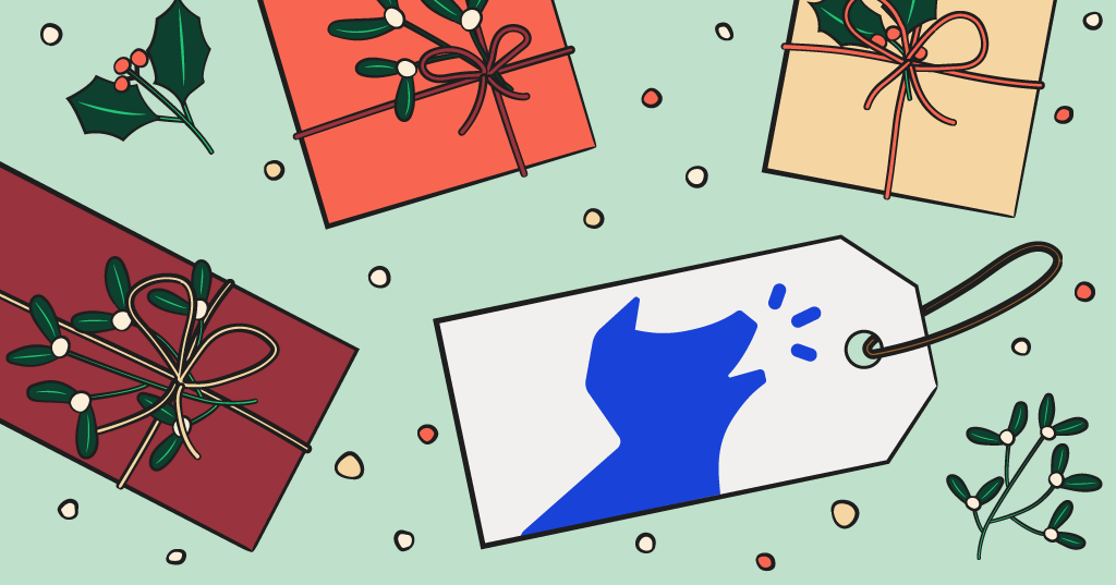 bark logo surrounded by holiday gift illustrations