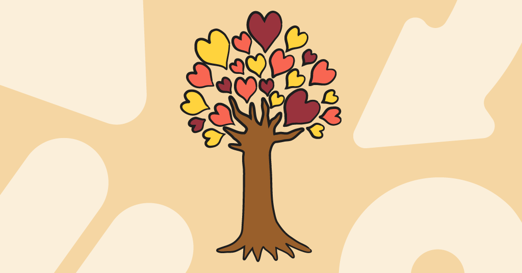 illustrated tree with heart leaves