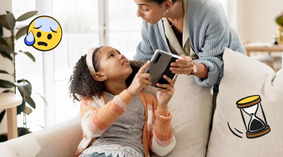 mom taking tablet away from child