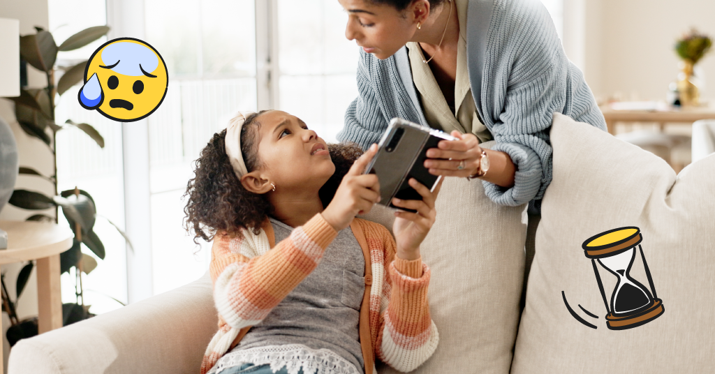 mom taking tablet away from child