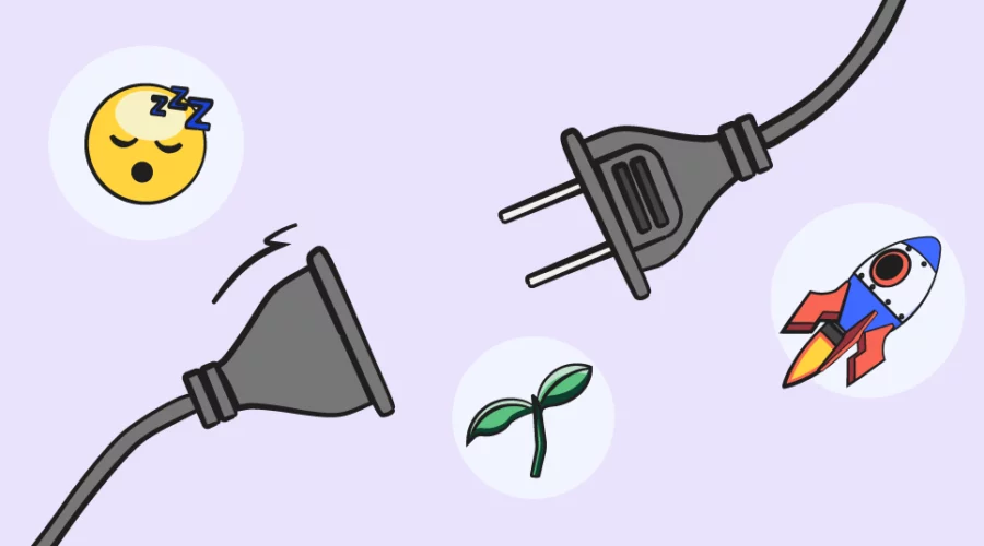 a plug and outlet. sleeping emoji, plant, and rocket