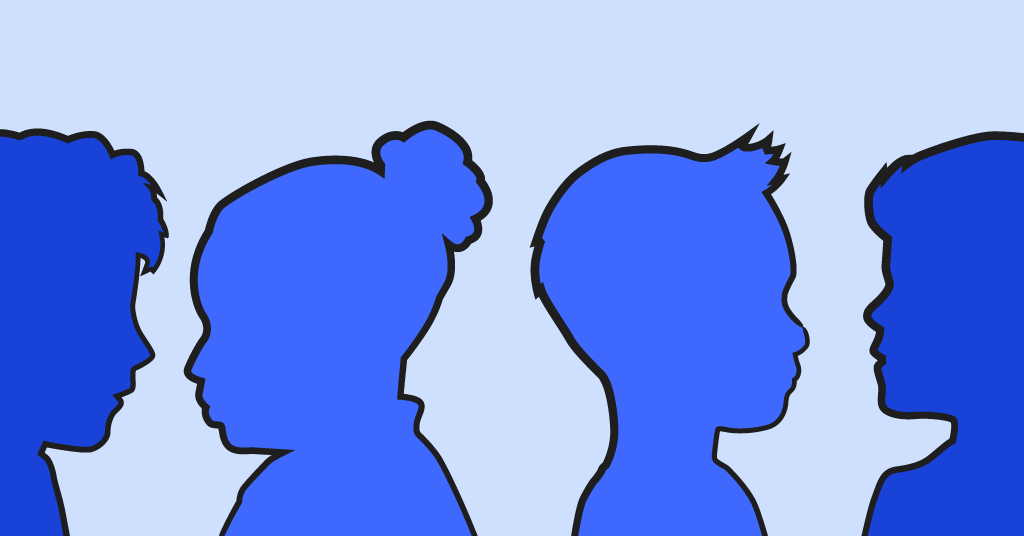 blue silhouettes of four people