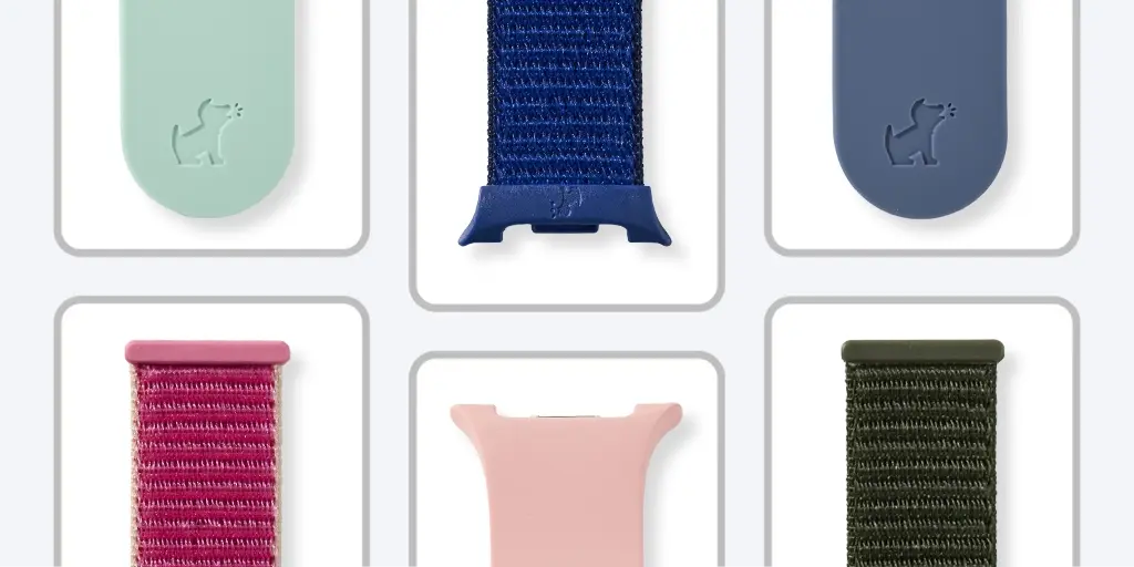 Bark Watch bands in mint, navy, blue, pink, and green silicone and fabric options