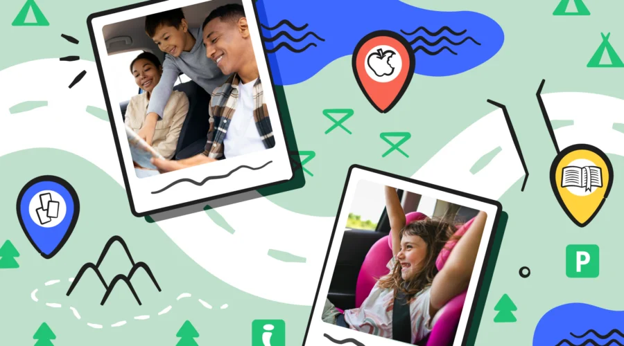 illustrated road map with pics of families