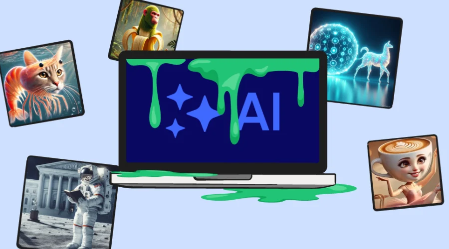 computer with AI on the screen and green goo on it