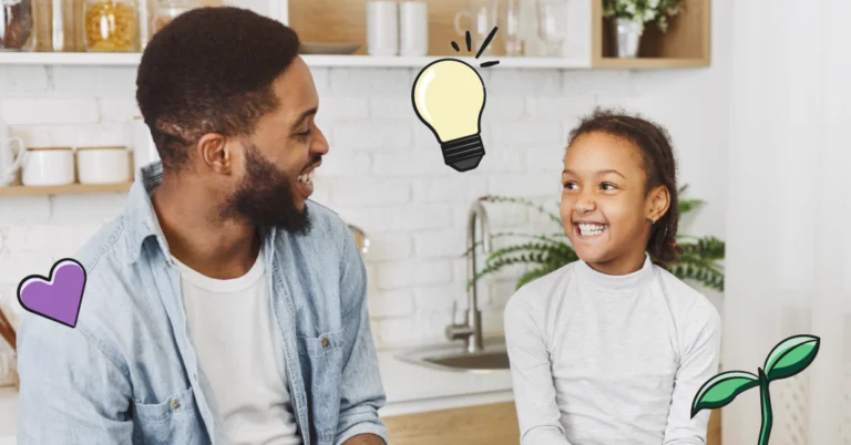 father and daughter; light bulb illustration