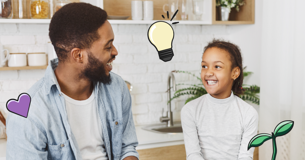 father and daughter; light bulb illustration
