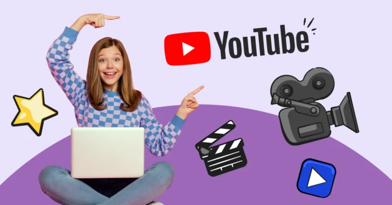 kid with a laptop pointing to youtube logo