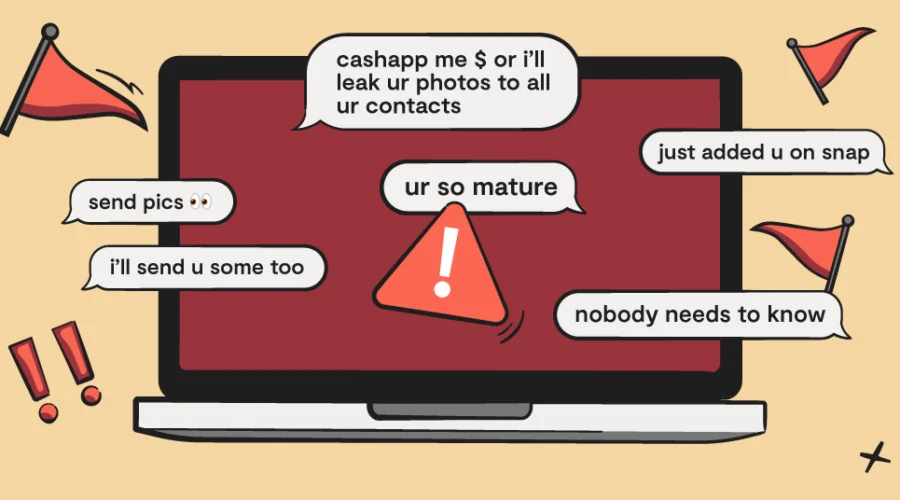 computer with red flag messages