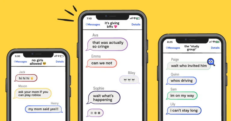 illustrated group chats of kids talking