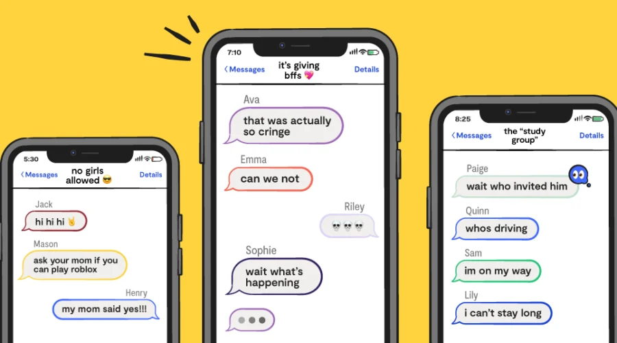 illustrated group chats of kids talking