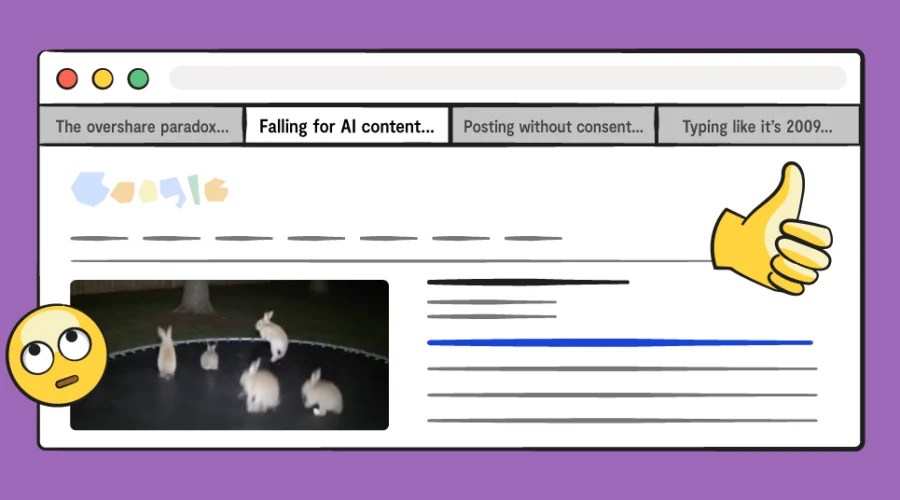 what appears to be a social media feed, featuring AI rabbits jumping on a trampoline.