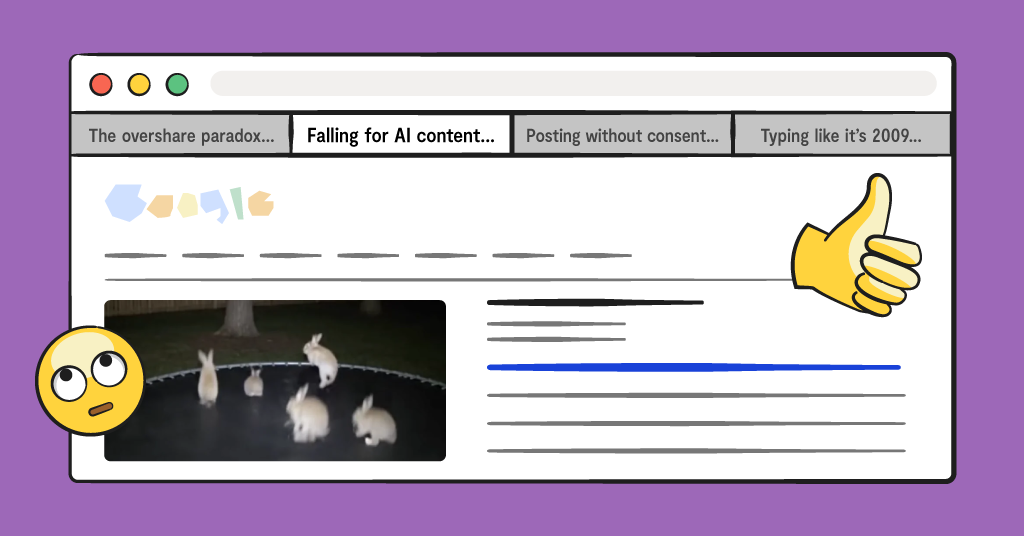 what appears to be a social media feed, featuring AI rabbits jumping on a trampoline.