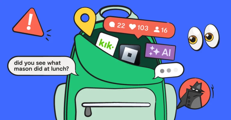 illustrated backpack with digital notifications coming out of it