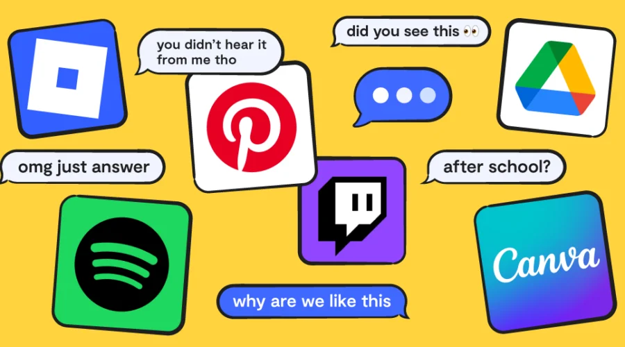 app icons for discord, pinterest, google drive, spotify, twitch, and canva