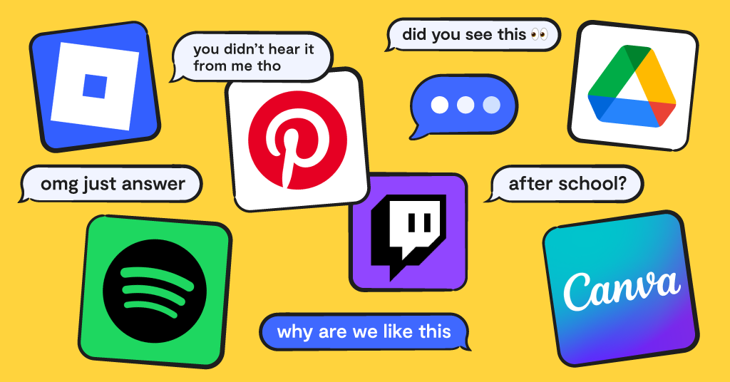 app icons for discord, pinterest, google drive, spotify, twitch, and canva